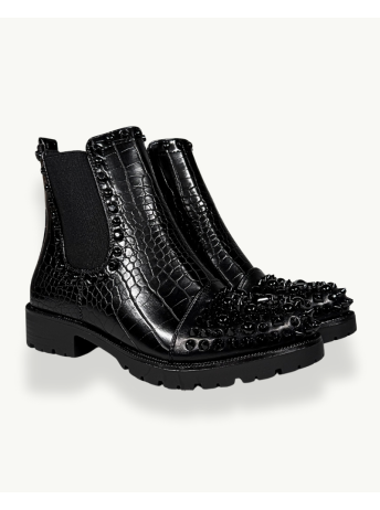 Black Crocodile-Effect Studded Ankle Boot | EMM Shops