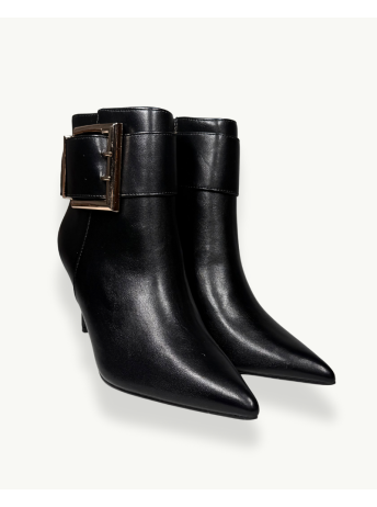 Black Stiletto Ankle Boot with Golden Buckle | EMM Shops