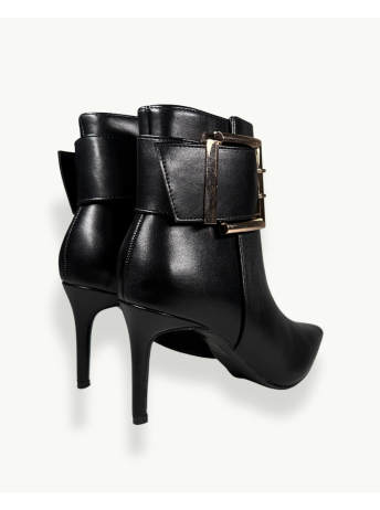 Black Stiletto Ankle Boot with Golden Buckle | EMM Shops