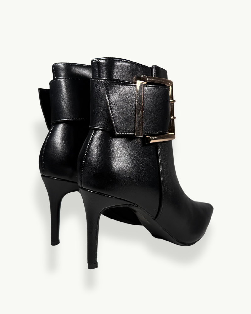 Black Stiletto Ankle Boot with Golden Buckle | EMM Shops