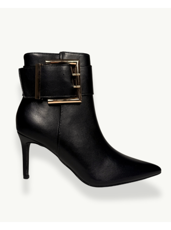 Black Stiletto Ankle Boot with Golden Buckle | EMM Shops