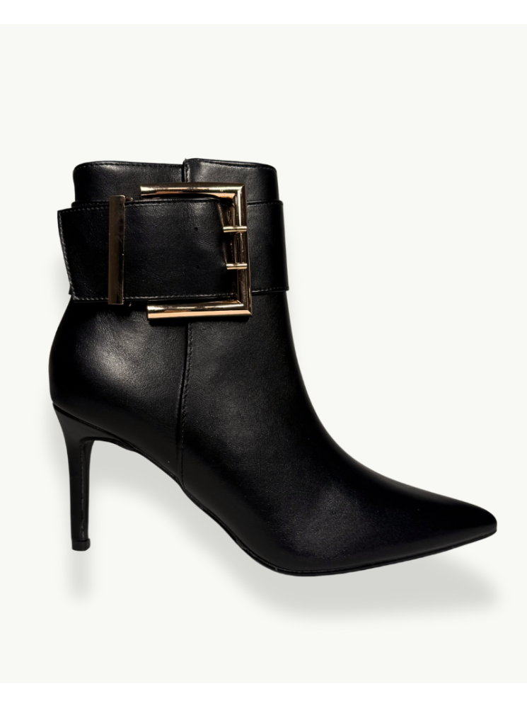 Black Stiletto Ankle Boot with Golden Buckle | EMM Shops