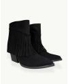 Black Suede Fringe Ankle Boot with Block Heel | EMM Shops