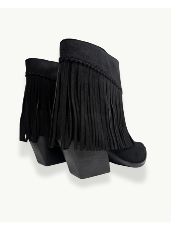 Black Suede Fringe Ankle Boot with Block Heel | EMM Shops