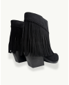 Black Suede Fringe Ankle Boot with Block Heel | EMM Shops