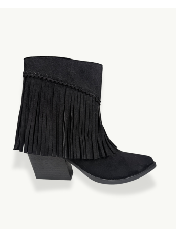 Black Suede Fringe Ankle Boot with Block Heel | EMM Shops