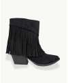 Black Suede Fringe Ankle Boot with Block Heel | EMM Shops