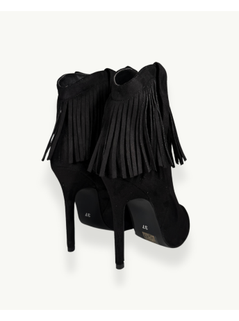 Black Suede Fringe Ankle Boot with Stiletto Heel | EMM Shops