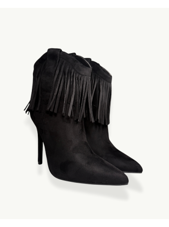 Black Suede Fringe Ankle Boot with Stiletto Heel | EMM Shops