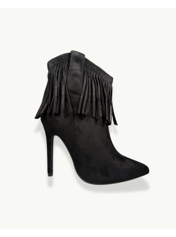 Black Suede Fringe Ankle Boot with Stiletto Heel | EMM Shops