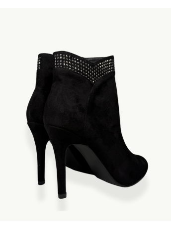 Black Suede Stiletto Ankle Boot with Rhinestone Detail | EMM Shops