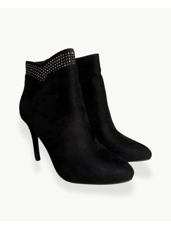 Botín de Gamuza Negra con Tacón Fino y Detalle de Strass | EMM Shop