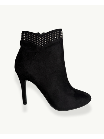 Botín de Gamuza Negra con Tacón Fino y Detalle de Strass | EMM Shop