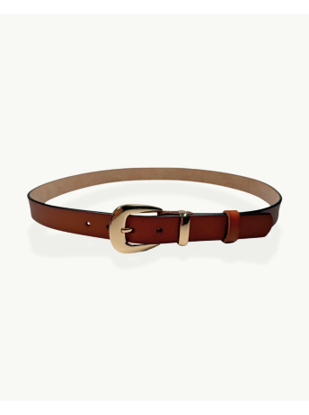 Brown Leather Belt with Gold Buckle | EMM Shops