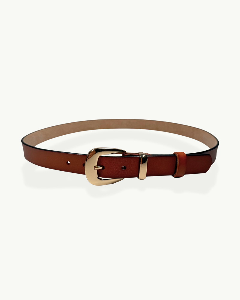 Brown Leather Belt with Gold Buckle | EMM Shops