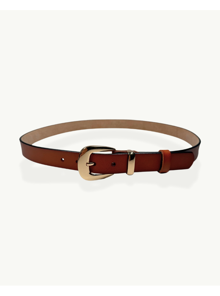 Brown Leather Belt with Gold Buckle | EMM Shops