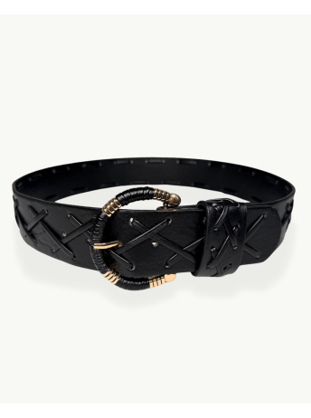 Cinturón Negro Sintético con Hebilla Dorada Decorativa | EMM Shops