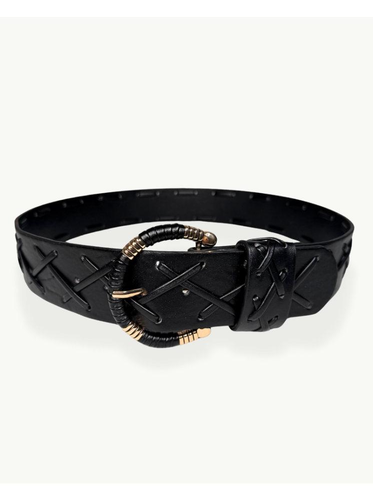 Cinturón Negro Sintético con Hebilla Dorada Decorativa | EMM Shops