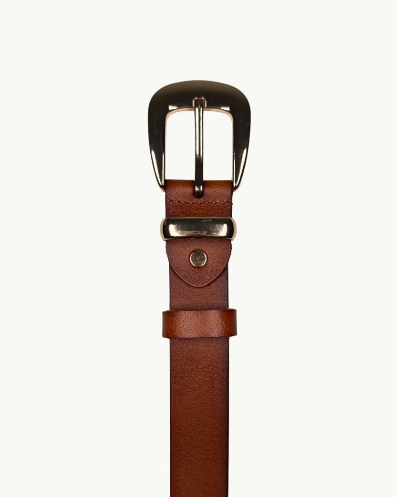 Brown Leather Belt with Gold Buckle | EMM Shops