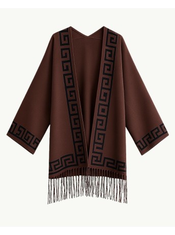 Poncho marrón con diseño griego y flecos | Estilo boho-chic | EMM Shop