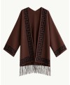 Brown Poncho with Greek Pattern and Fringes | Boho-Chic Style | EMM Sh