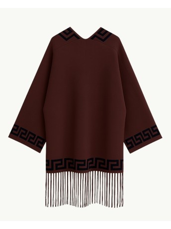 Brown Poncho with Greek Pattern and Fringes | Boho-Chic Style | EMM Sh