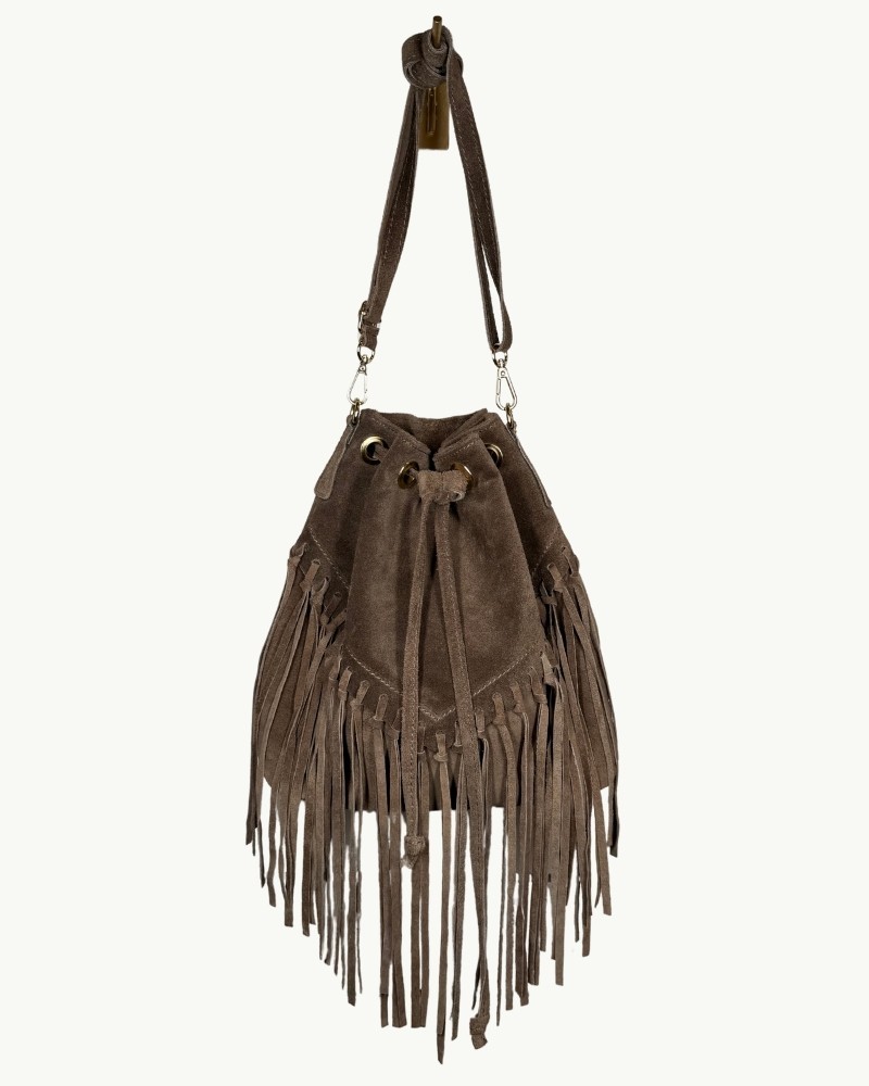 Suede Fringe Bucket Bag | Boho Chic Handbag by EMM Shops