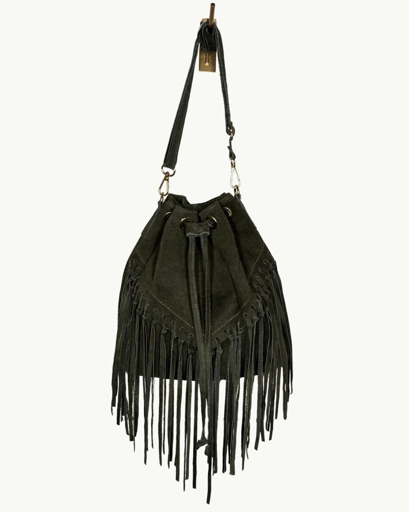 Bolso saco de ante con flecos boho chic | EMM Shops