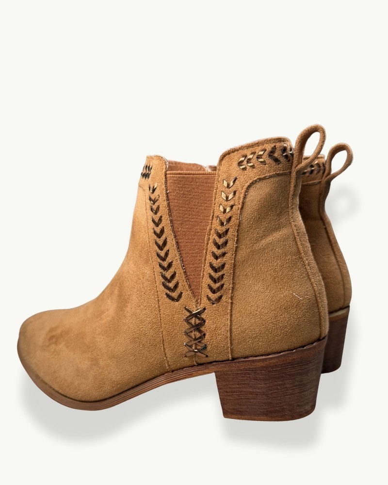 Women’s Suede Leather Ankle Boot | Wooden Heel Western Style