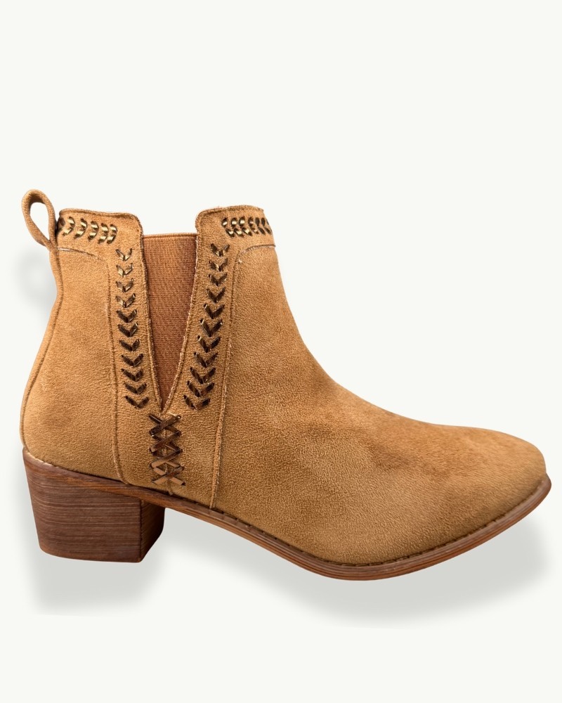 Botín Cuero Suede Mujer – Tacón de Madera